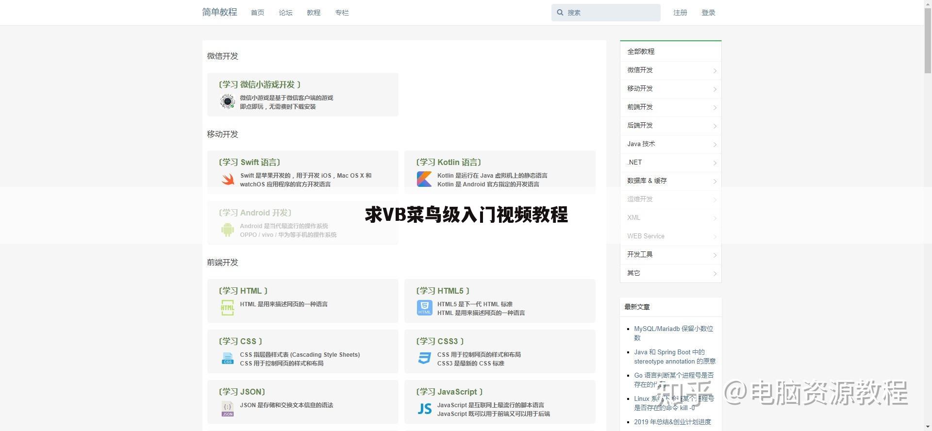 求VB菜鸟级入门视频教程