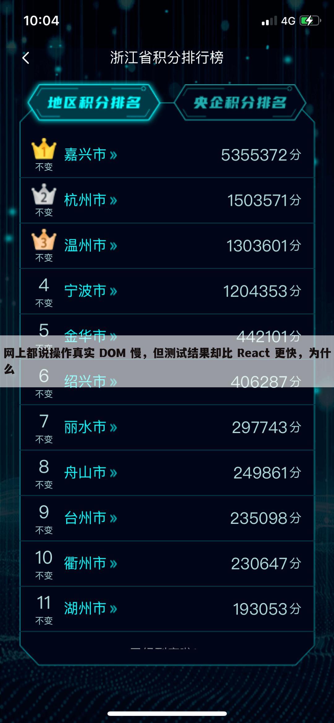 网上都说操作真实 DOM 慢，但测试结果却比 React 更快，为什么