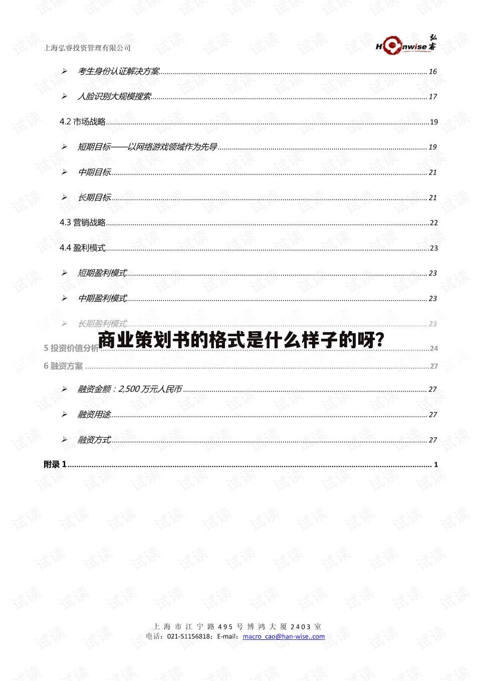 商业策划书的格式是什么样子的呀?