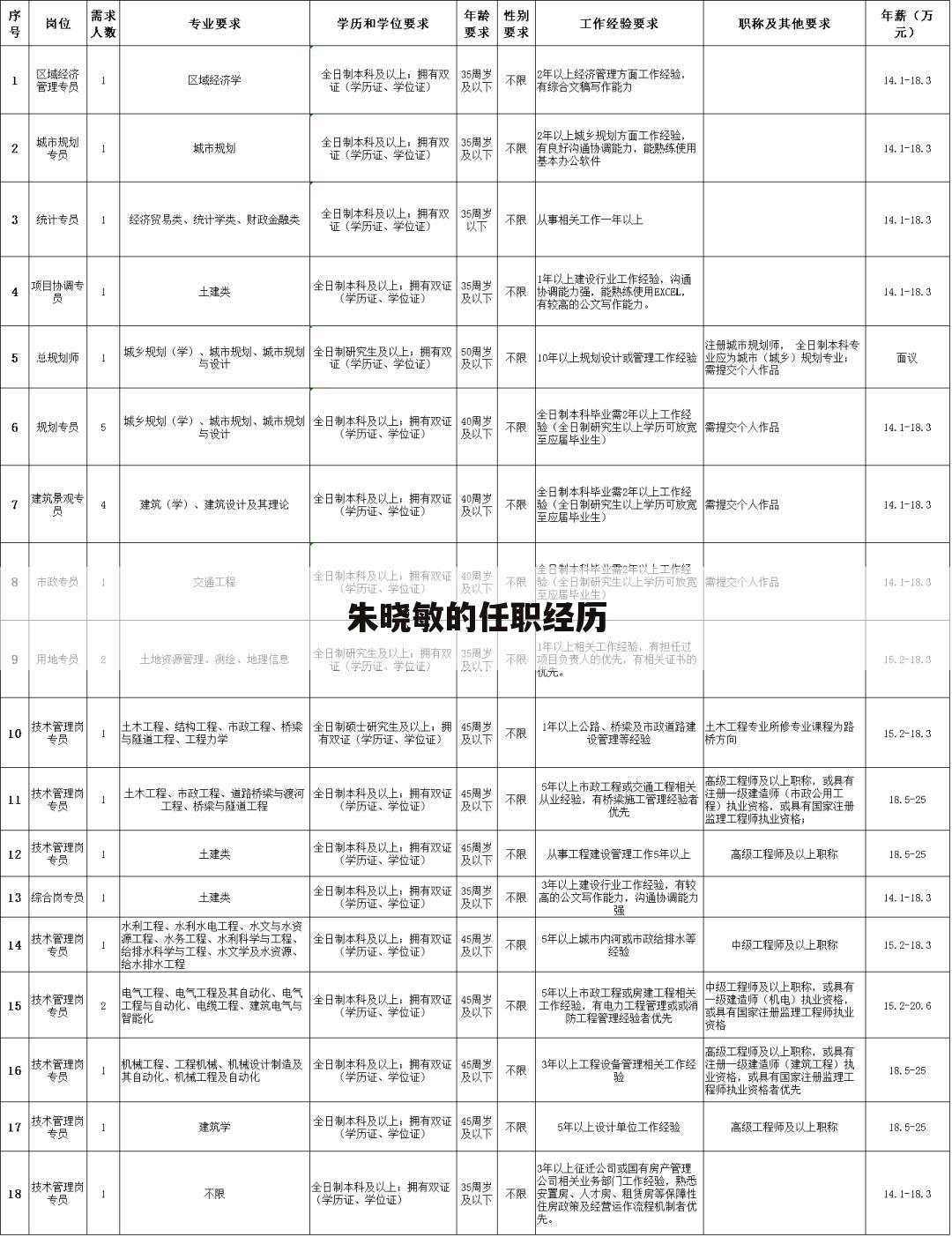 朱晓敏的任职经历
