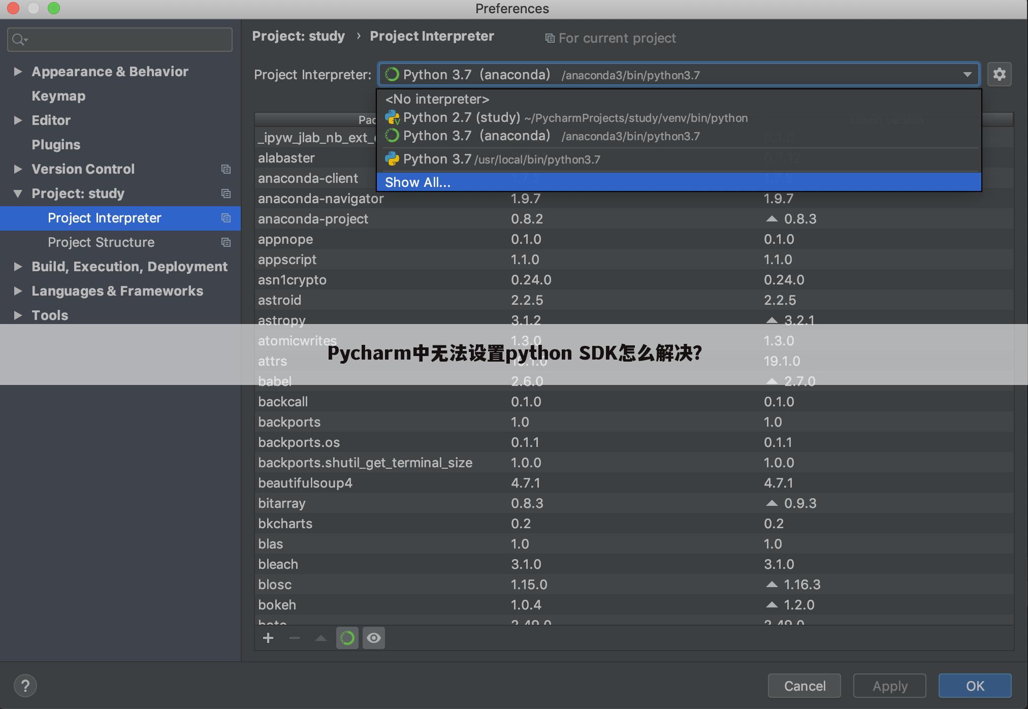 Pycharm中无法设置python SDK怎么解决？