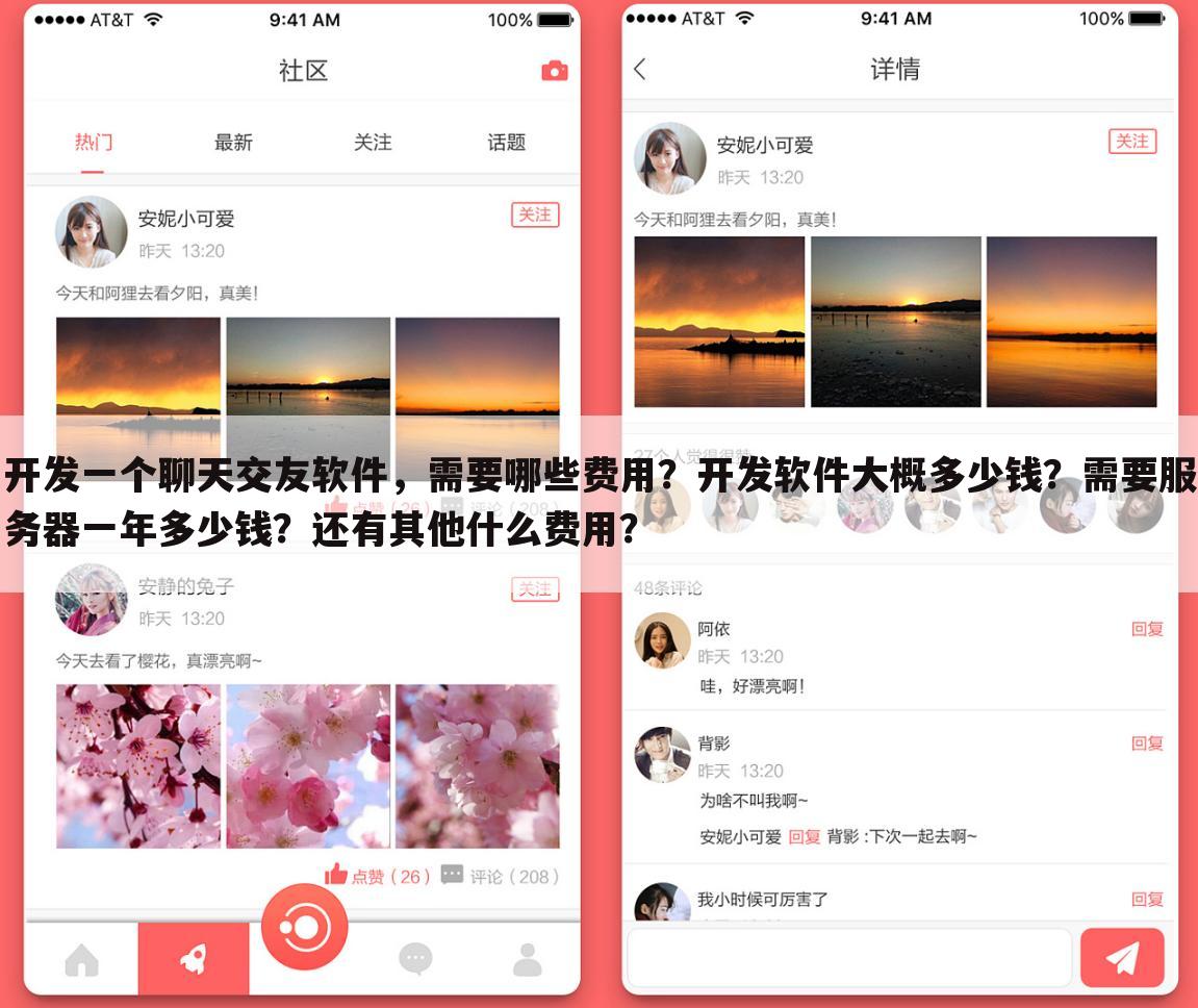 开发一个聊天交友软件，需要哪些费用？开发软件大概多少钱？需要服务器一年多少钱？还有其他什么费用？