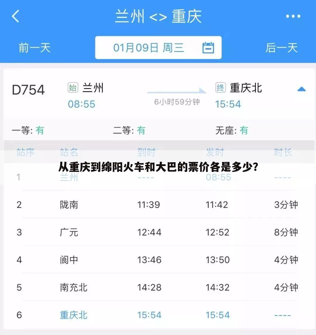 从重庆到绵阳火车和大巴的票价各是多少?