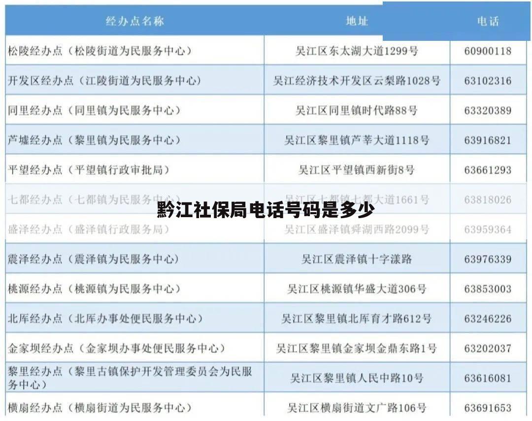 黔江社保局电话号码是多少
