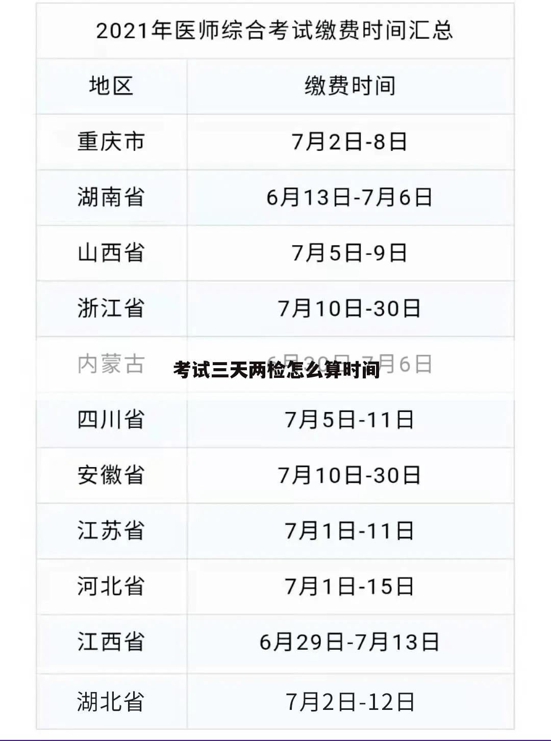 考试三天两检怎么算时间