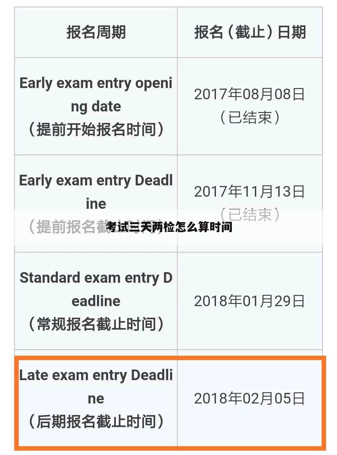 考试三天两检怎么算时间