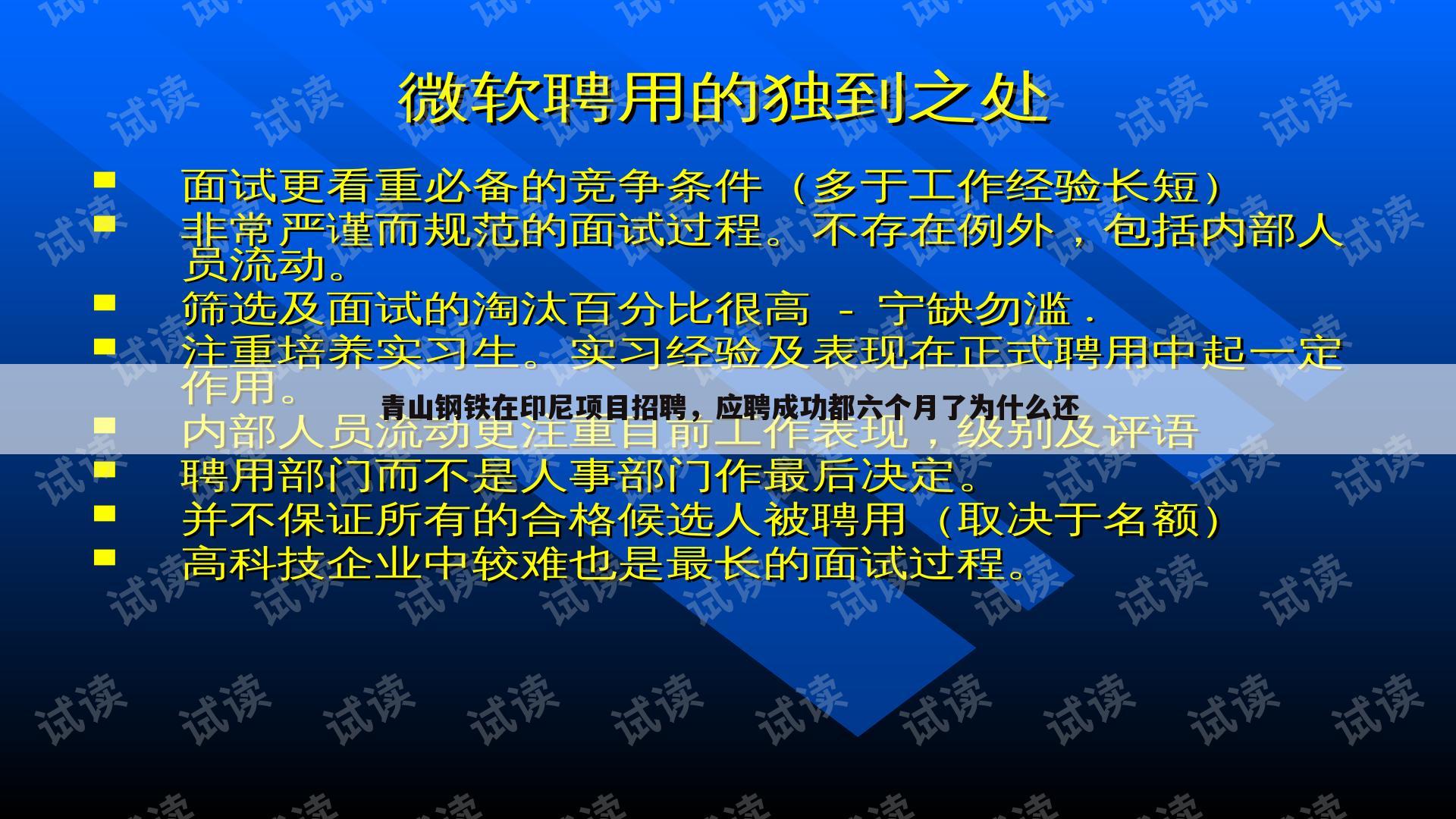 青山钢铁在印尼项目招聘，应聘成功都六个月了为什么还