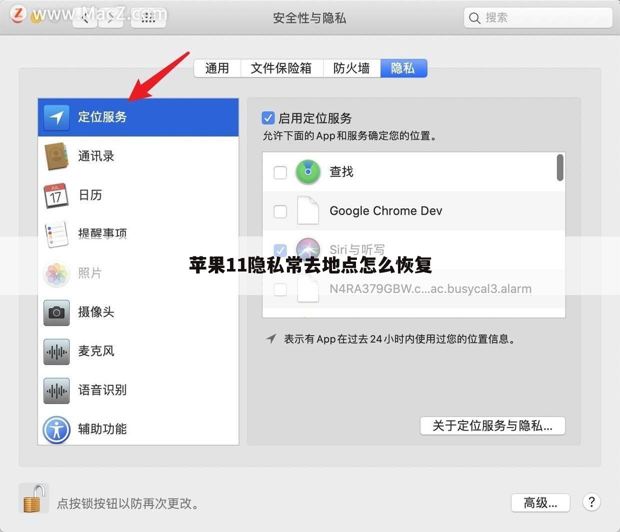 苹果11隐私常去地点怎么恢复
