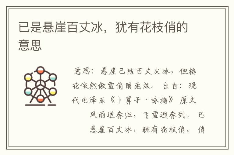 已是悬崖百丈冰，犹有花枝俏的意思
