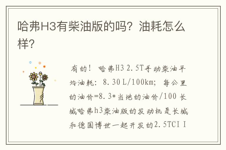哈弗H3有柴油版的吗？油耗怎么样？