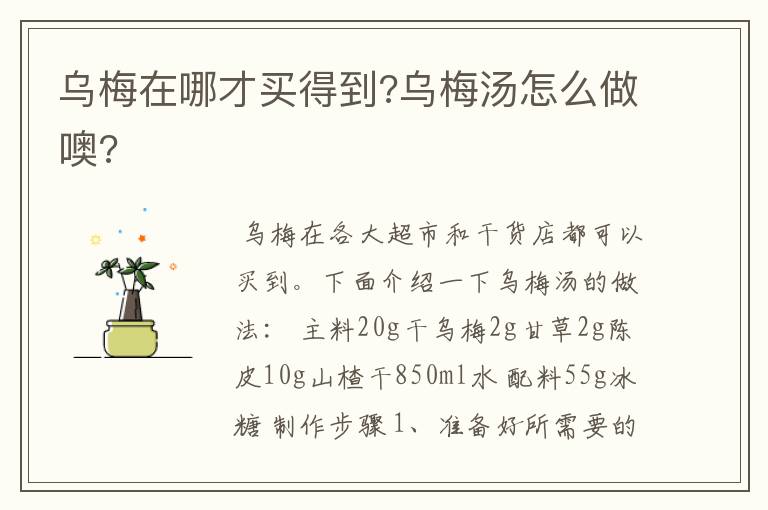 乌梅在哪才买得到?乌梅汤怎么做噢?