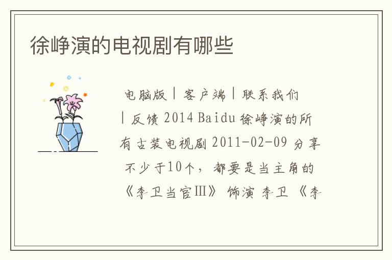 徐峥演的电视剧有哪些