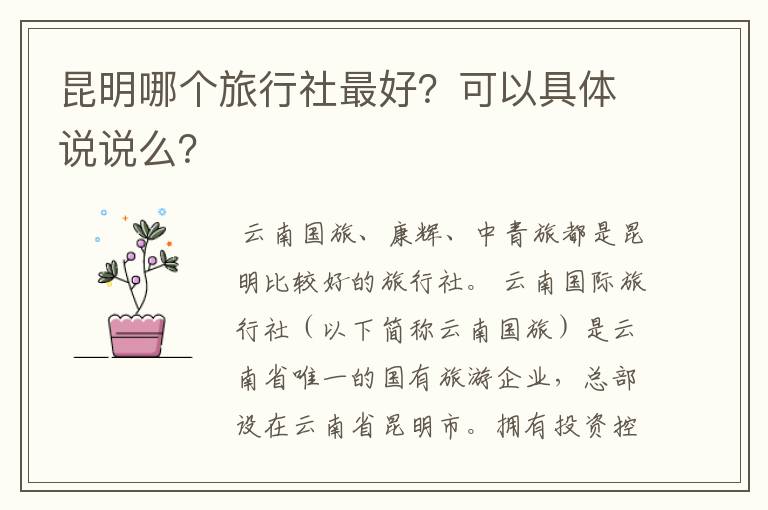 昆明哪个旅行社最好？可以具体说说么？