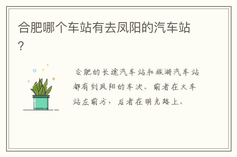 合肥哪个车站有去凤阳的汽车站?