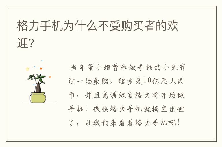 格力手机为什么不受购买者的欢迎？