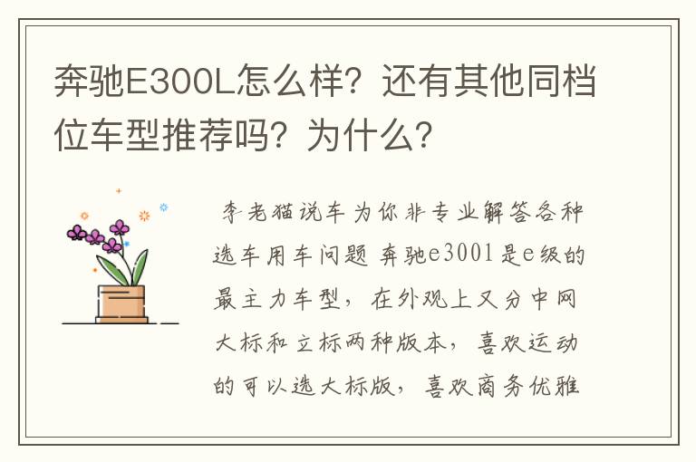 奔驰E300L怎么样？还有其他同档位车型推荐吗？为什么？