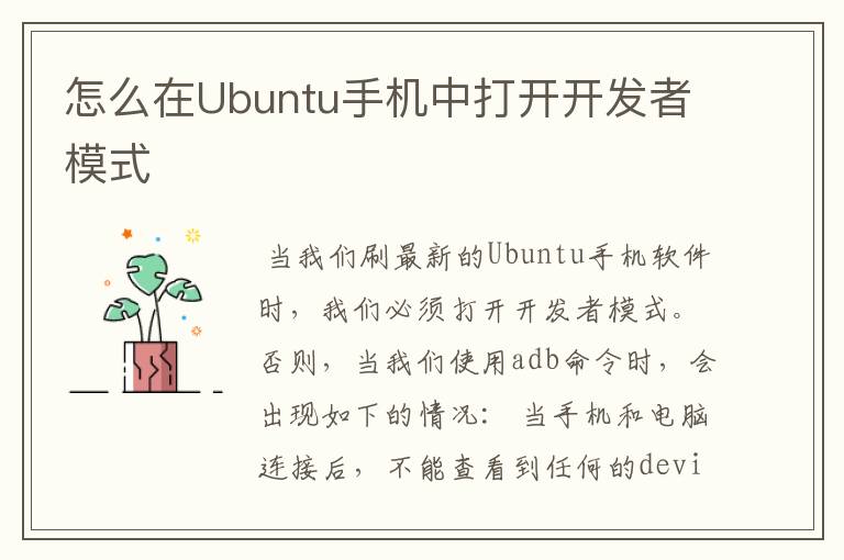 怎么在Ubuntu手机中打开开发者模式