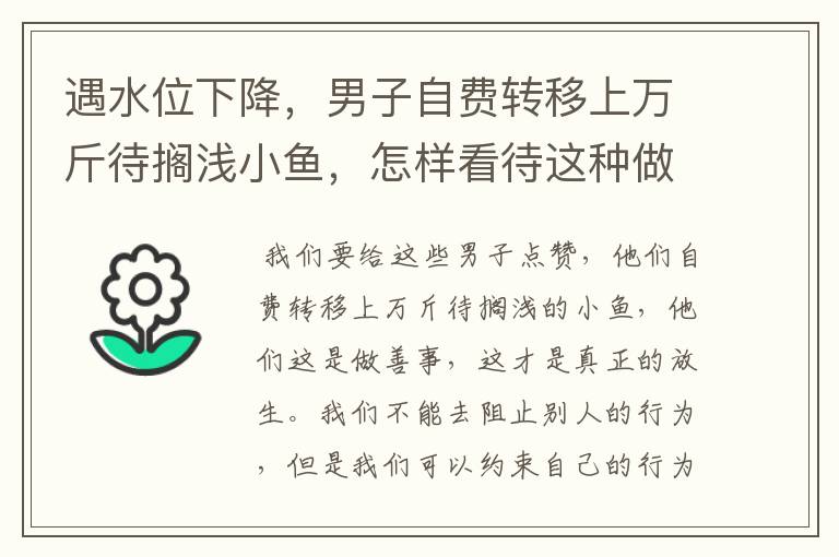 遇水位下降，男子自费转移上万斤待搁浅小鱼，怎样看待这种做法呢？