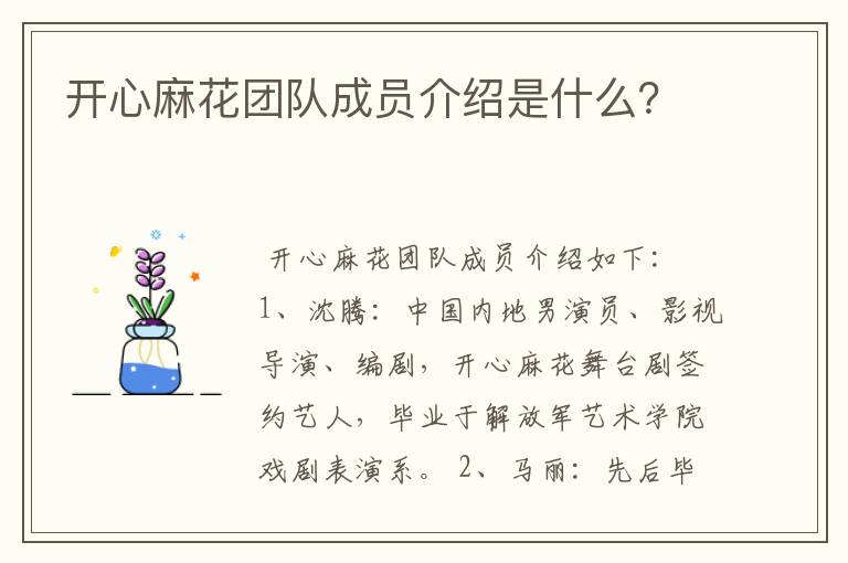 开心麻花团队成员介绍是什么?