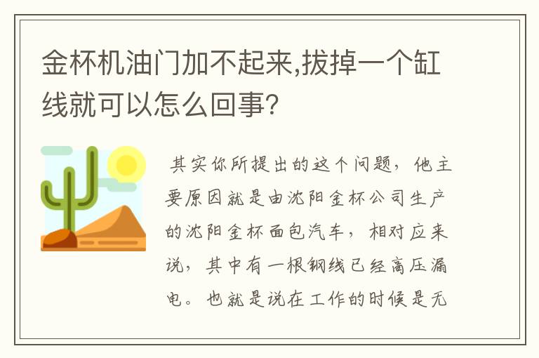 金杯机油门加不起来,拔掉一个缸线就可以怎么回事？