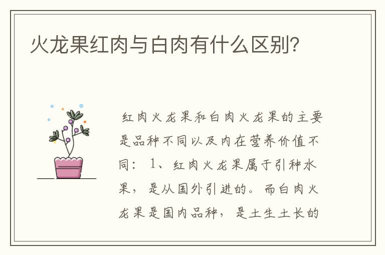 火龙果红肉与白肉有什么区别？