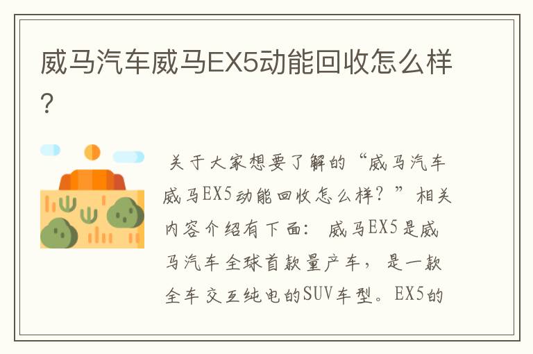 威马汽车威马EX5动能回收怎么样？