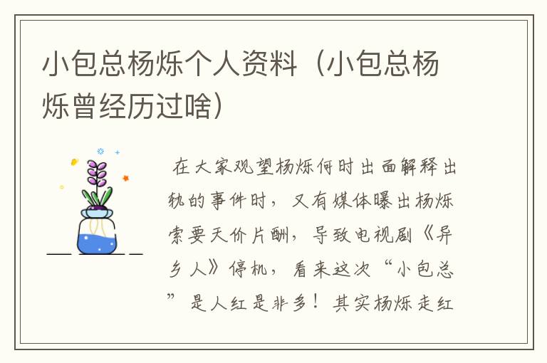 小包总杨烁个人资料(小包总杨烁曾经历过啥)