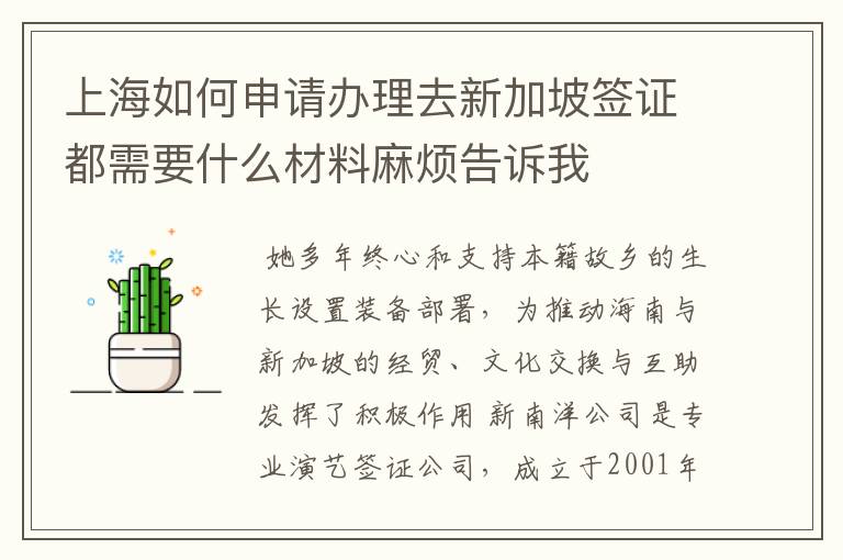 上海如何申请办理去新加坡签证都需要什么材料麻烦告诉我
