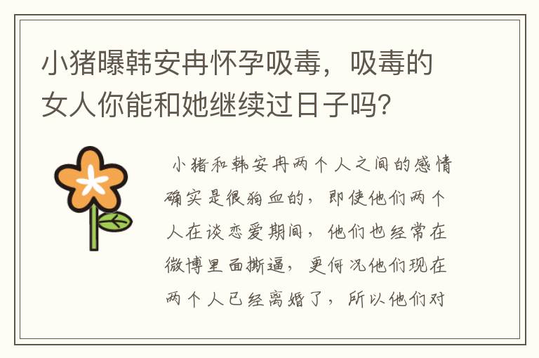小猪曝韩安冉怀孕吸毒,吸毒的女人你能和她继续过日子吗?