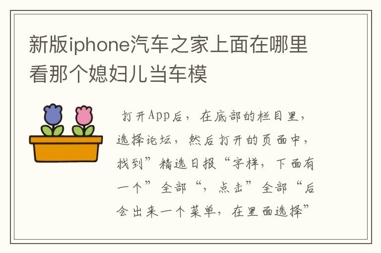 新版iphone汽车之家上面在哪里看那个媳妇儿当车模