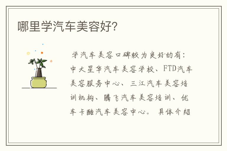 哪里学汽车美容好？