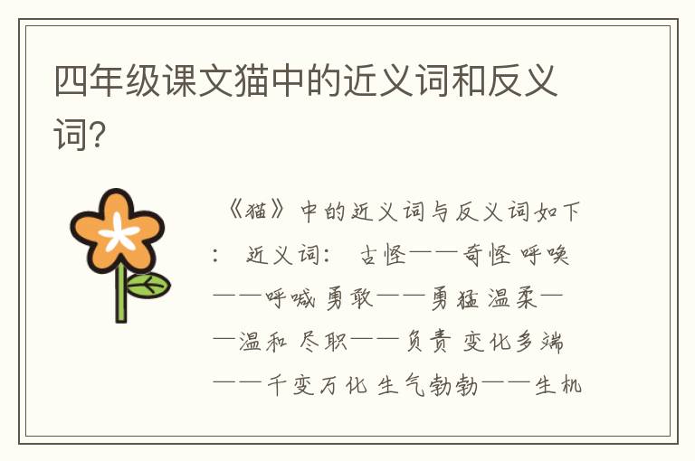四年级课文猫中的近义词和反义词？