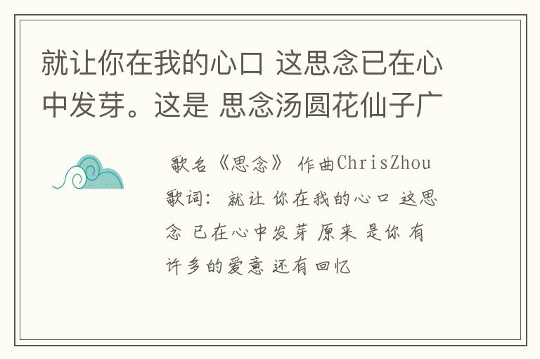 就让你在我的心口 这思念已在心中发芽。这是 思念汤圆花仙子广告的背景音乐，求歌名
