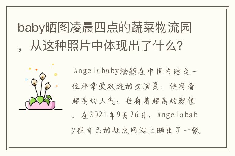 baby晒图凌晨四点的蔬菜物流园，从这种照片中体现出了什么？