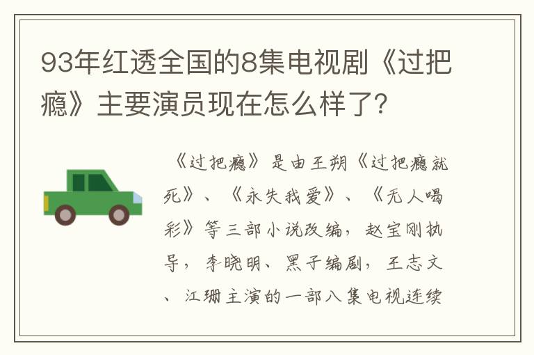 93年红透全国的8集电视剧《过把瘾》主要演员现在怎么样了?