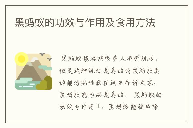 黑蚂蚁的功效与作用及食用方法