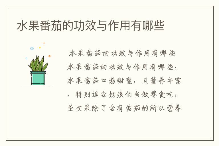 水果番茄的功效与作用有哪些
