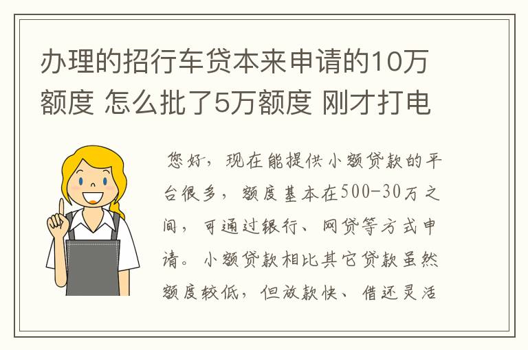 办理的招行车贷本来申请的10万额度 怎么批了5万额度 刚才打电话重新审批了。重新审批10万期望