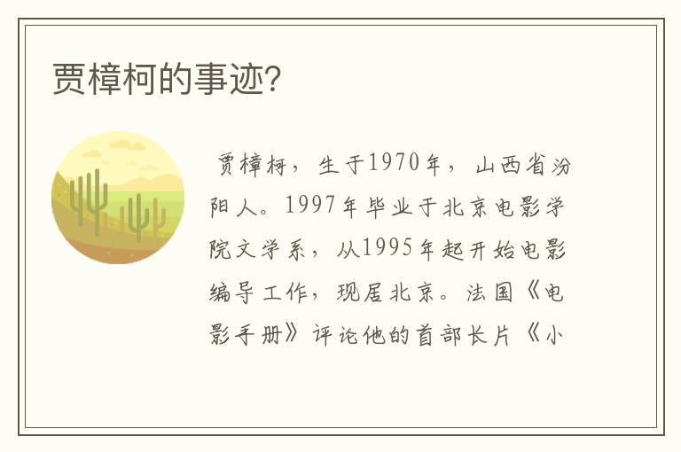 贾樟柯的事迹?
