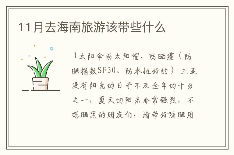 11月去海南旅游该带些什么
