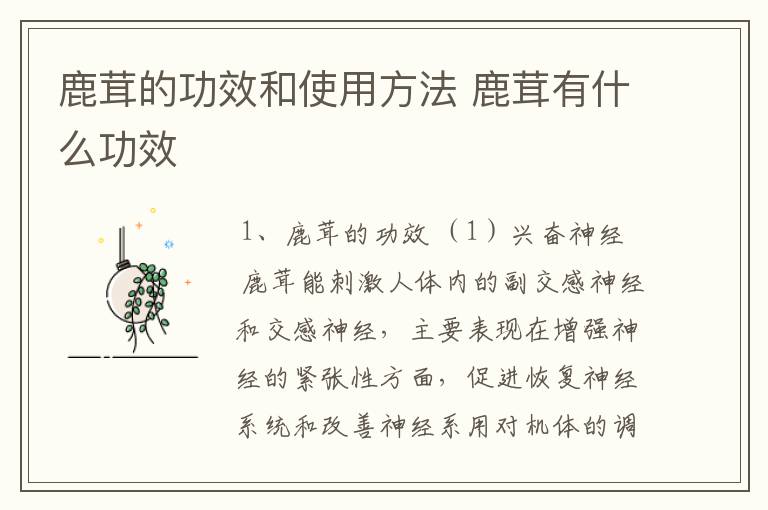 鹿茸的功效和使用方法 鹿茸有什么功效