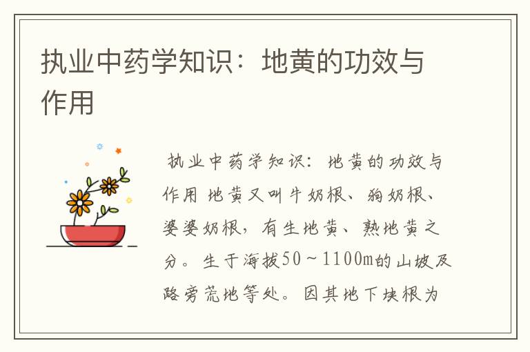 执业中药学知识:地黄的功效与作用