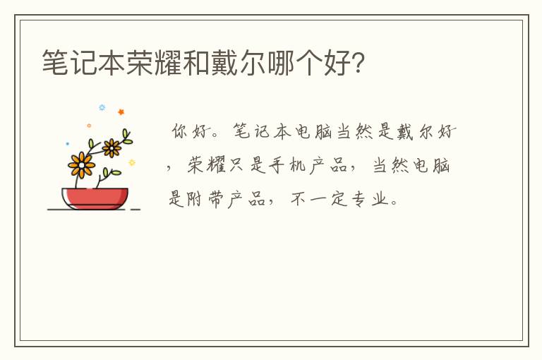 笔记本荣耀和戴尔哪个好?