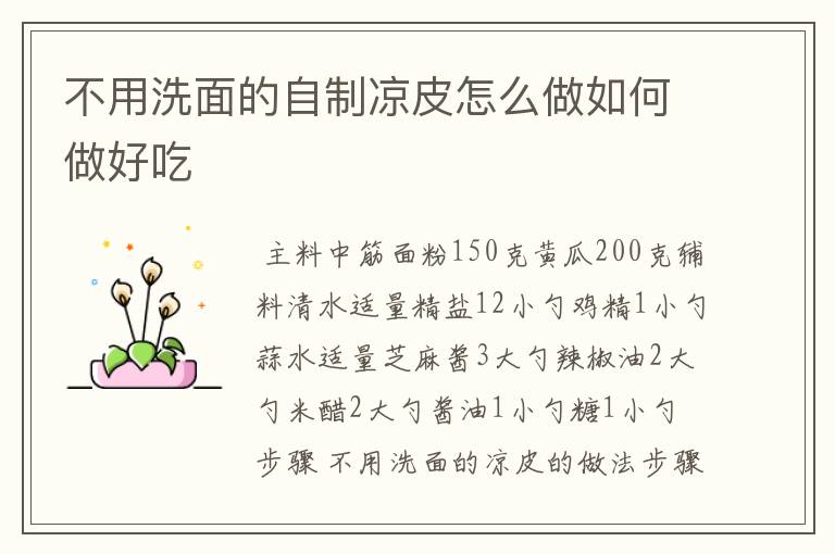 不用洗面的自制凉皮怎么做如何做好吃