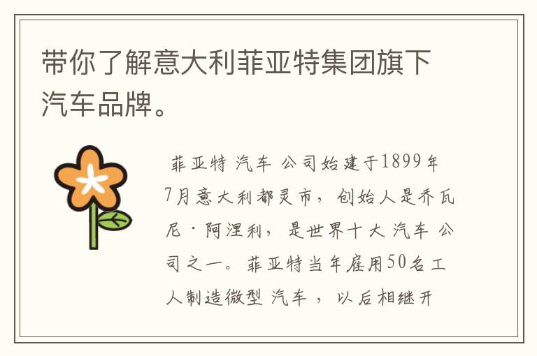 带你了解意大利菲亚特集团旗下汽车品牌。