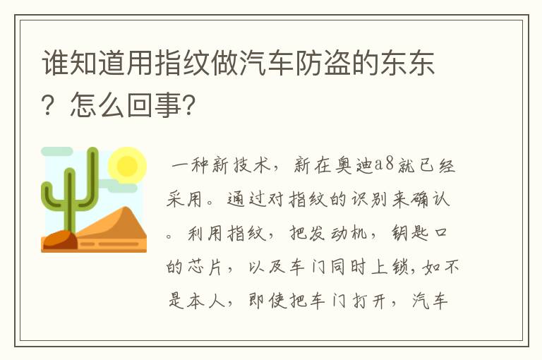 谁知道用指纹做汽车防盗的东东?怎么回事?