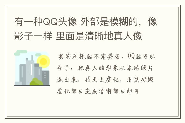 有一种QQ头像 外部是模糊的,像影子一样 里面是清晰地真人像 这个在百度里输入什么才可以查得到