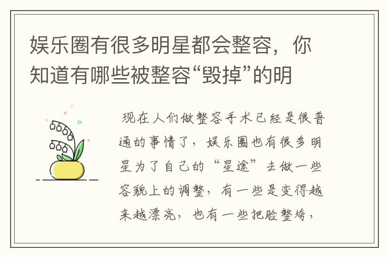 娱乐圈有很多明星都会整容,你知道有哪些被整容“毁掉”的明星吗?
