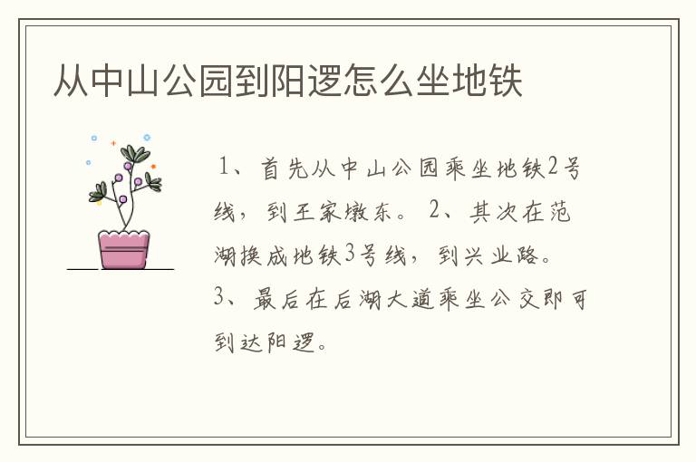 从中山公园到阳逻怎么坐地铁