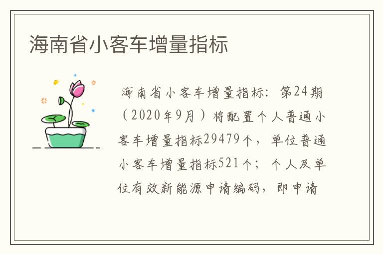 海南省小客车增量指标